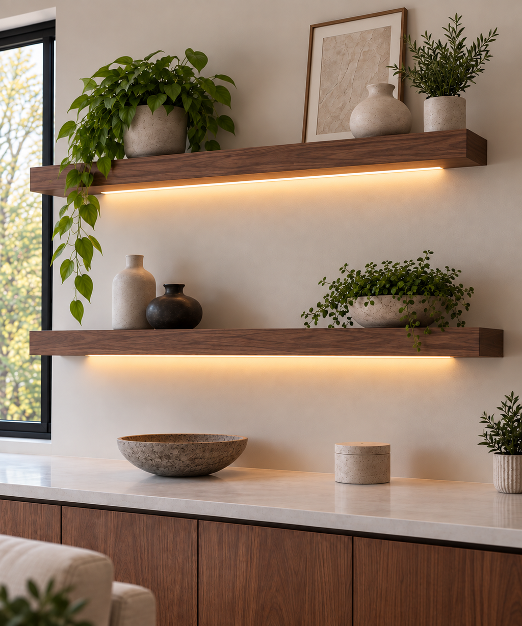 Walnut LED Bar Floating Shelf – 2.5" Thick
