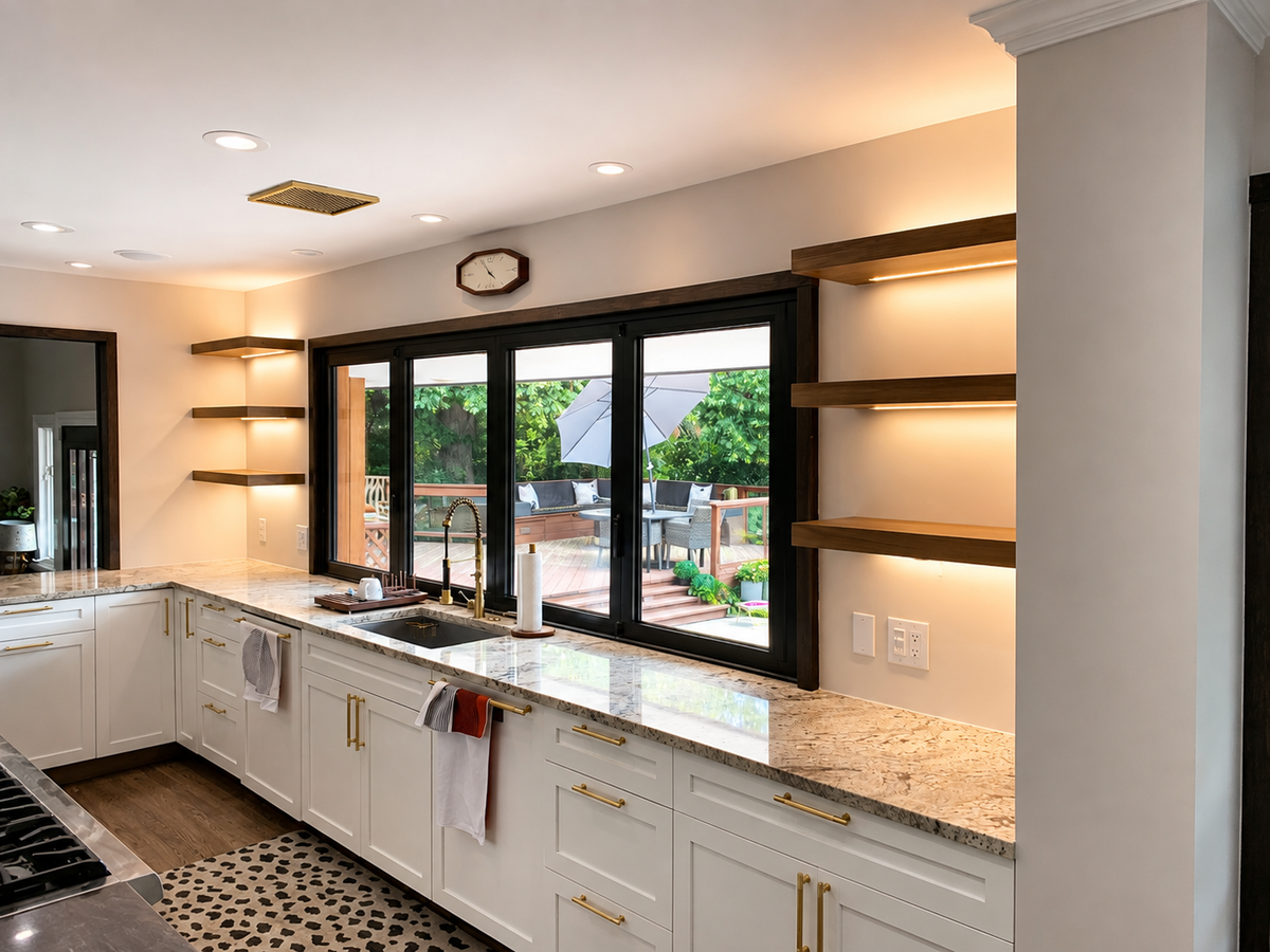 Handcrafted walnut LED floating shelf made in Colorado