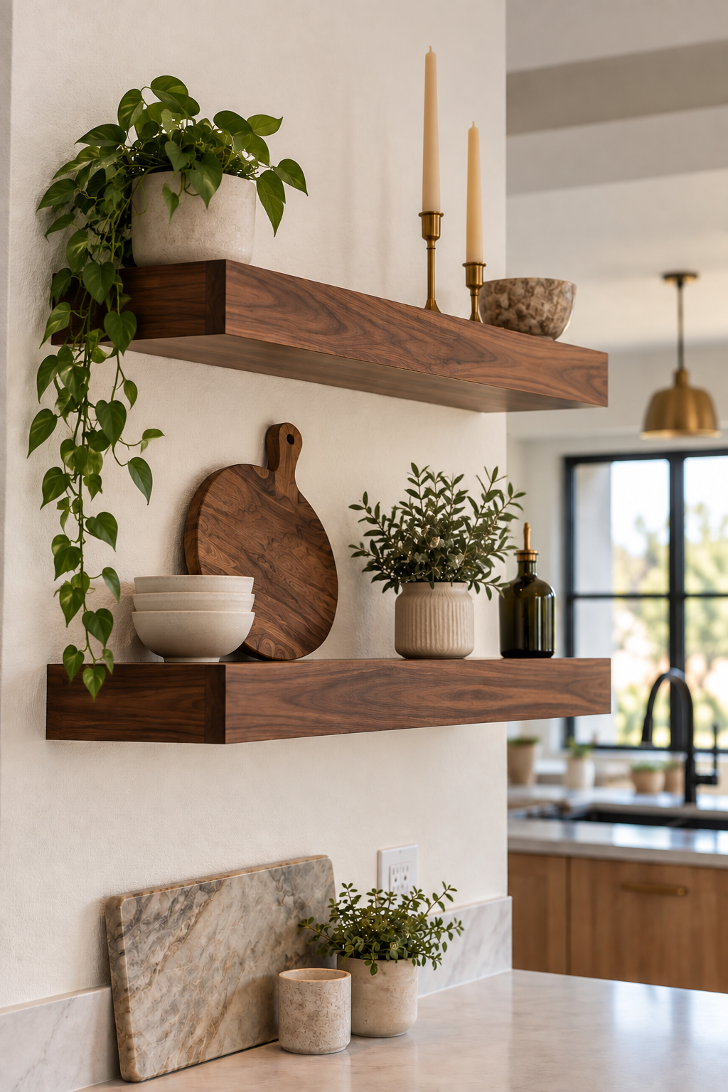 Walnut Floating Shelves – 3" Thick