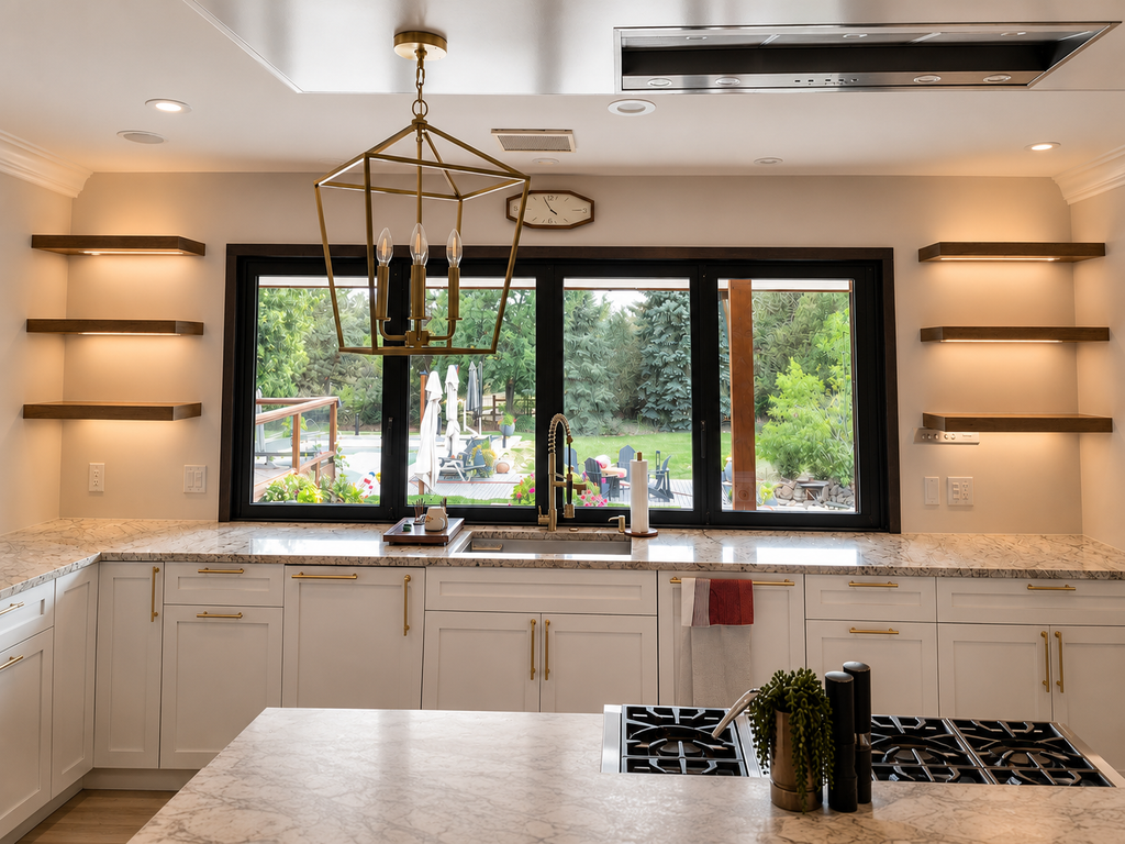 Walnut floating shelf with concealed LED channel