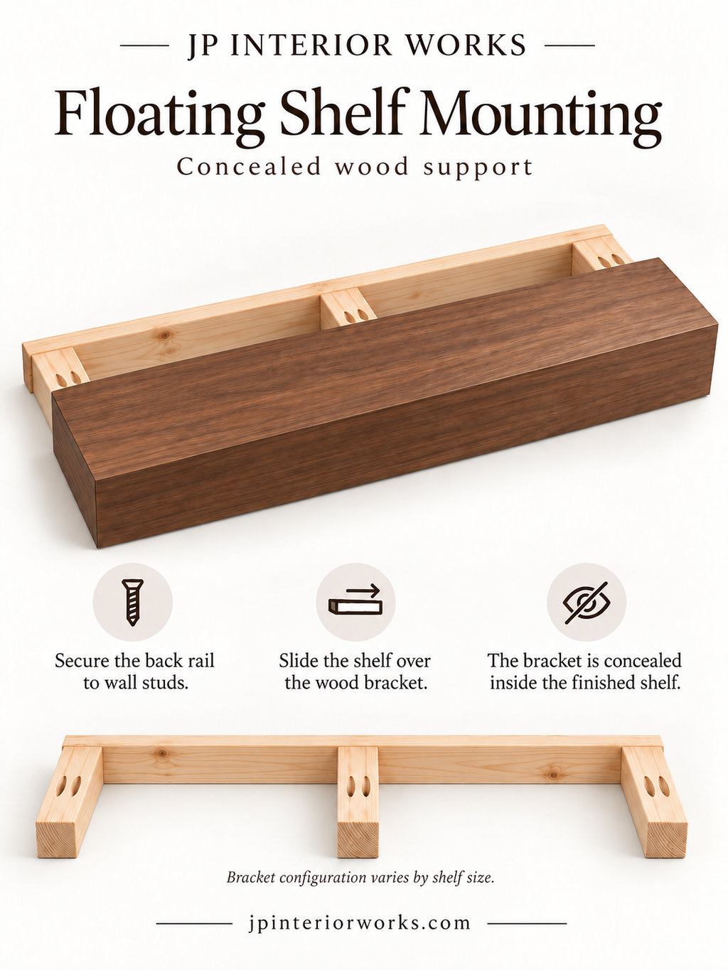 Walnut LED Floating Shelves with Integrated Lighting